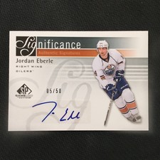 2011-12 UPPER DECK SP GAME USED JORDAN EBERLE SIGNIFICANCE #ed 5/50 NO. SIG-JE