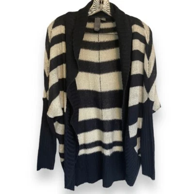 Cárdigan suéter Quinn frente abierto a rayas azul marino manga Dolman para mujer talla mediana Foto 1 de 4