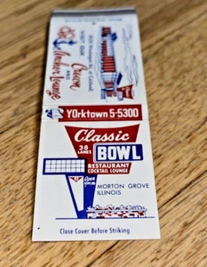 Cubierta antigua Matchbook CLASSIC BOWL, 8530 Waukegan Rd. Morton Grove, Illinois - Imagen 1 de 3