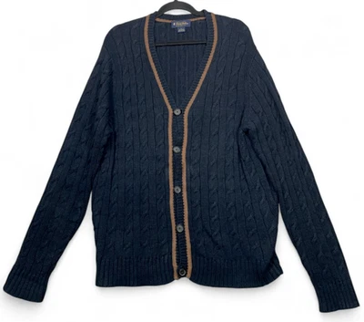 Cárdigan Suéter Brooks Brothers Para Hombre L Azul Marino Lino Algodón Tejido con Cable Preppy Foto 1 de 4
