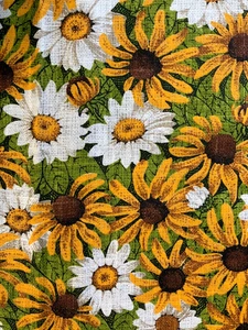 NEW Vintage Kay Dee LINEN Black Eye Susan DAISY Handprint Kitchen Tea Towel NOS - Picture 1 of 7