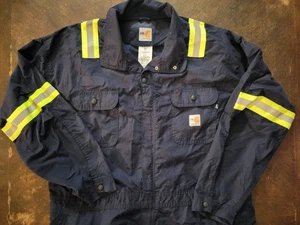 Carhartt FR Coveralls Mens 2XL Navy Blue Firefighter Reflective Uniform Mechanic - Picture 1 of 10