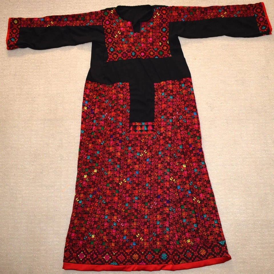 Vestido beduino Tatreez Thobe bordado a mano palestino-étnico maxi caftán - Imagen 1 de 4