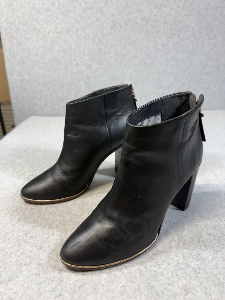 Ted Baker ботинки женский размер 40 черный кожаный каблук ботинок цветочный подкладка - Изображение 1 из 4