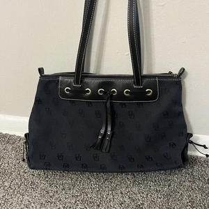 Vtg Dooney & Bourke Canvas Leather Monogram Logo Purse Shoulder Bag Tassel NWOT - Picture 1 of 22