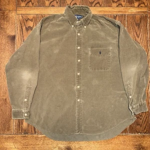 Ralph Lauren Shirt Mens Large Brown Corduroy Big Shirt Cotton Long Sleeve Pocket - Picture 1 of 7