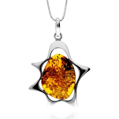 Argento Sterling 925 & Originale Color Cognac Baltica Ambra Exclusivo Unico - Immagine 1 di 3