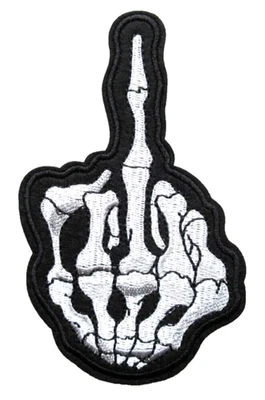 🔥SKELETON MIDDLE FINGER BATTLE VEST JACKET BIKERS EMBROIDERED IRON ON PATCH - Image 1 of 4