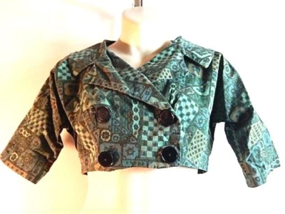 Vintage 1950s Green Double Breasted Cropped Blouse Cover Shirt Top Rockabilly - Image 1 of 4