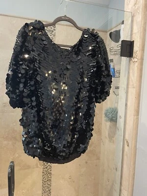Vintage Oleg Cassini Sequin 100% Silk Top Large Circa 1980's SHOW STOPPER - Image 1 of 4