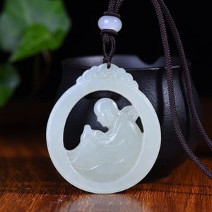 Collar Colgante Monje Buda Tallado Jade Hetiano Natural Certificado Regalo 悟道 1004 - Imagen 1 de 6