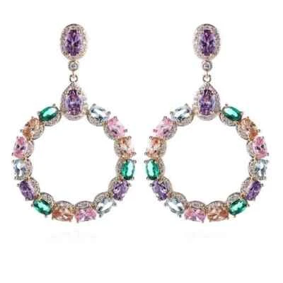 Made With Swarovski Crystals The Cinthyah colorful Circle Dangle Earrings S8 - Image 1 of 4