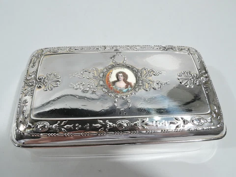 Gorham Box - 1262 - Antique Edwardian Regency - American Sterling Silver Enamel Cover