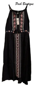 JUSTICE Girls Black Maxi Dress Long Embroidered Flowers Shabby Chic Boho 12 L - Picture 1 of 5
