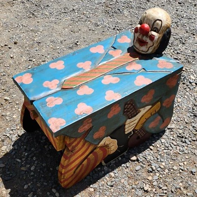 Incredible One of a kind Vintage Wooden Folk Art Clown Head Stool with Drawer  - Image 1 of 4
