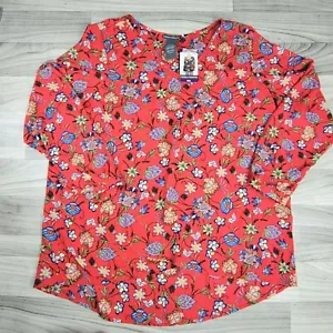 Chelsea & Theodore Blouse Womens XXL Crossover Woven Top Red Floral Print NWT - Picture 1 of 10