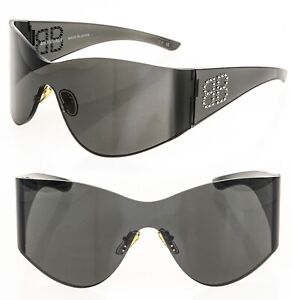 BALENCIAGA Demna Kim 0122 Black Studded Mask Futuristic Sunglasses BB0122S 004