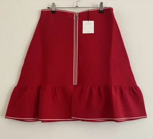 SANDRO Paris Eudine Front Zip A-line Red Skirt NEW With Tags Sz 3 RRP $250 - Photo 1/10