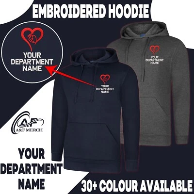 Personalised Custom Embroidered Hoodie Heart Your Department Name Doctor Nurse - Image 1 of 4