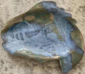 Pottery Clay Tableware Platter Collectible Cabin Decor Blue Green Gray - Picture 1 of 9