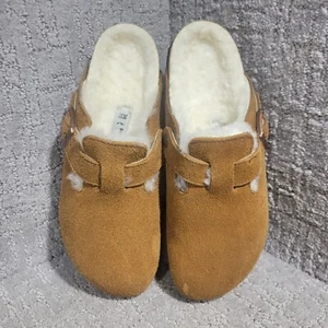Birkenstock Boston Teddy Size 38 L7 M5 N Brown Suede Shearling Slip On Clogs - Picture 1 of 10