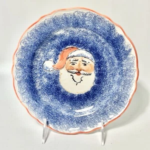 Santa Plate Christmas Santa Holiday Blue Speckled Italy Handpainted 8” - Picture 1 of 4