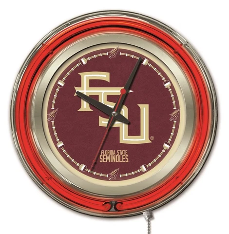 Florida State Seminoles HBS Neon Red "FSU" Battery Powered Wall Clock (15") Cover