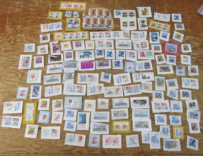 Lot of 171 Vintage Used US Post Office Stamps 25 Cents Multiple Styles & Shapes - Image 1 of 4