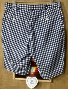 Ralph Lauren men’s blue white check bermuda shorts 38 flat relax wide-leg - Picture 1 of 4