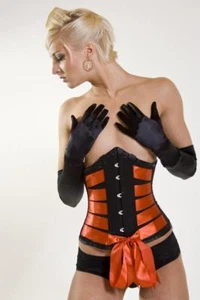 Atractivo corsé de moda con cordones naranja satinado elegante de alta calidad debajo del busto - Imagen 1 de 8