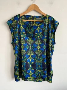 Jacqui E Blouse Womens Plus Sz 18 Black Blue Cap Sleeve Zip Round Neck Work Top - Bild 1 von 11