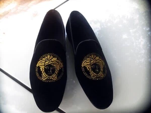 Handgefertigte schwarze bestickte Samt-Halbschuhe Freizeit Party Hochzeit Hausschuhe Schuhe - Bild 1 von 6