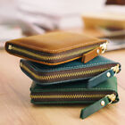 Handmade Cowhide Leather Vintage Zipper Wallet Men Square Coin Purse Card Holder