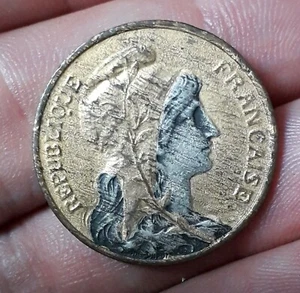 Monnaie France 5 centimes 1917 Daniel Duipuis Plaqué or et argent rare - Imagen 1 de 4
