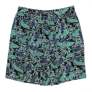 Vintage Phool tropischer Blätterdruck Baumwolle Shorts hoher Bund elastischer Bund 2X - Bild 1 von 4