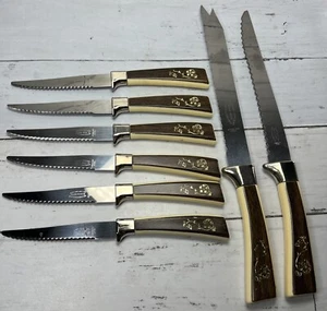 VINTAGE Sheffield Fleur D'Or Stainless Steak Knives, Carving & Frozen Food Knife - Picture 1 of 8