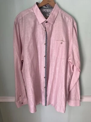 CAMISA DE VESTIR PARA HOMBRE TED BAKER LONDON Talla 7 Manga con lengüeta enrollable Mezcla de lino Rosa Foto 1 de 4