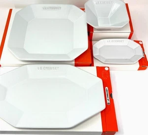 Le Creuset Octagon Plate Set of 4 Stoneware White Microwave Dishwasher Safe  New - Picture 1 of 18
