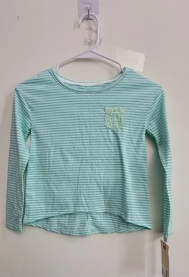 NWT Girls S 6/6X Cherokee Green Stripped Long Sleeve Classic Tee Shirt Top - Image 1 of 3