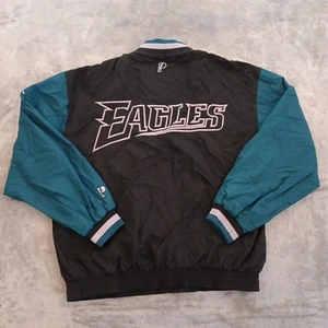 Pro Player Philadelphia Eagles Jacket Mens Medium Black Green Snap Windbreaker - Picture 1 of 14