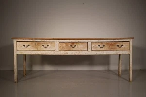 English Large 18th Century Original Painted Pine Antique Dresser Base - Picture 1 of 10