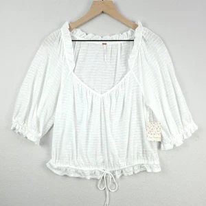 Free People Dorothy Top Womens Large White Cotton Blend Peasant Cottagecore NWT - Picture 1 of 15