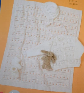 Knitting Pattern - Baby Blanket Cardigan Bonnet Bootees 4Ply Sizes 12"- 20" Copy - Picture 1 of 6