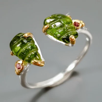 Sweet carving gem Natural Tourmaline Ring 925 Sterling Silver Size 10 /R430365 - Image 1 of 4