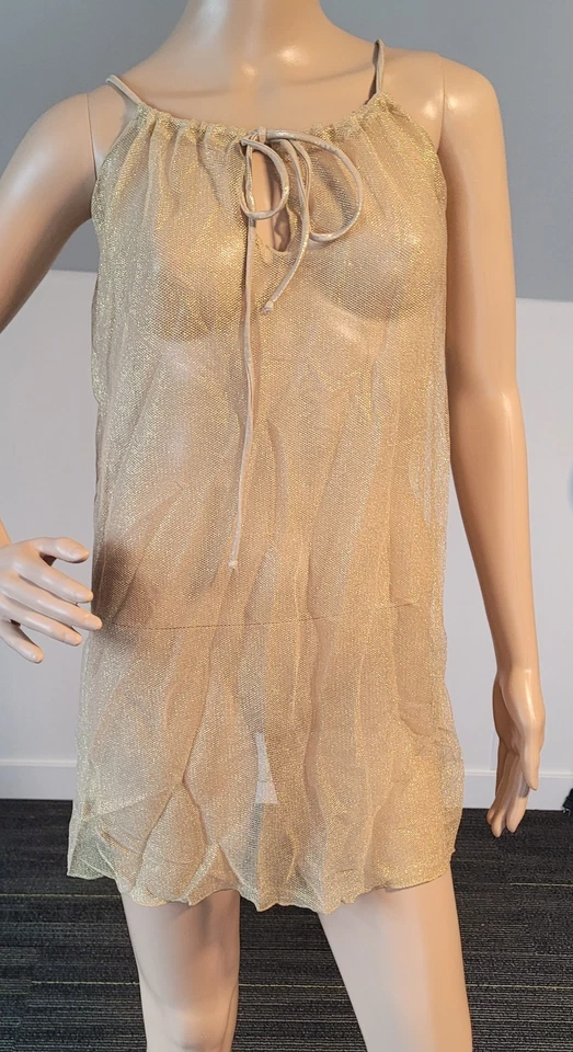 Ritchie Women Loose  Polyester Gold Bikini Cover Up Sheer Short Dress  O/S R8097 - Image 1 of 4