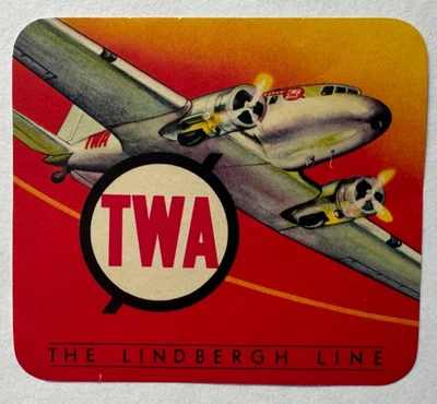 Etiqueta de bagagem colorida vintage TWA The Lindbergh Line Trans World Airlines - Imagem 1 de 2