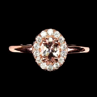 925 Sterling Silver Oval Pink Morganite 6x4mm Simulated Cz Ring 7 - Image 1 of 4