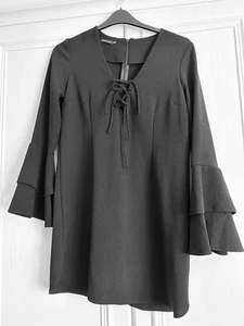 Chic Little Black Dress with Bows & Ruffle Sleeves. Size 12 - Picture 1 of 3
