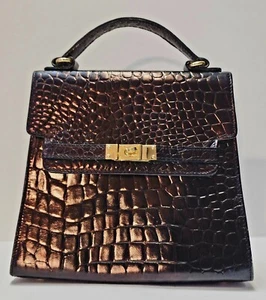 Shiny Glossy Black Talbots Faux Aligator Leather Handbag Shoulder Purse - Picture 1 of 8