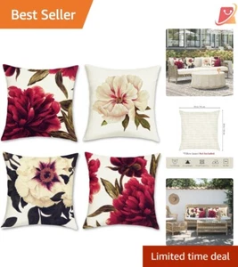 Floral Throw Pillow Covers 18x18 Inch Burgundy Peony Decorative Set of 4 - Picture 1 of 7